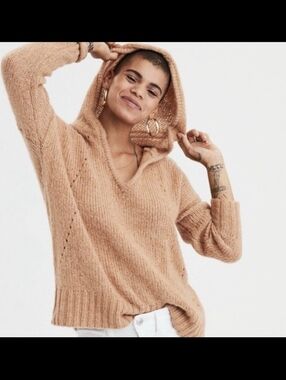 American Eagle Women's Brown Jegging Fit Wool Blend Hooded Sweater M Medium